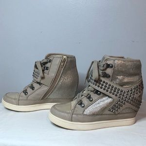 ALDO | Taupe Studded High Top Fashion Sneaker 8.5